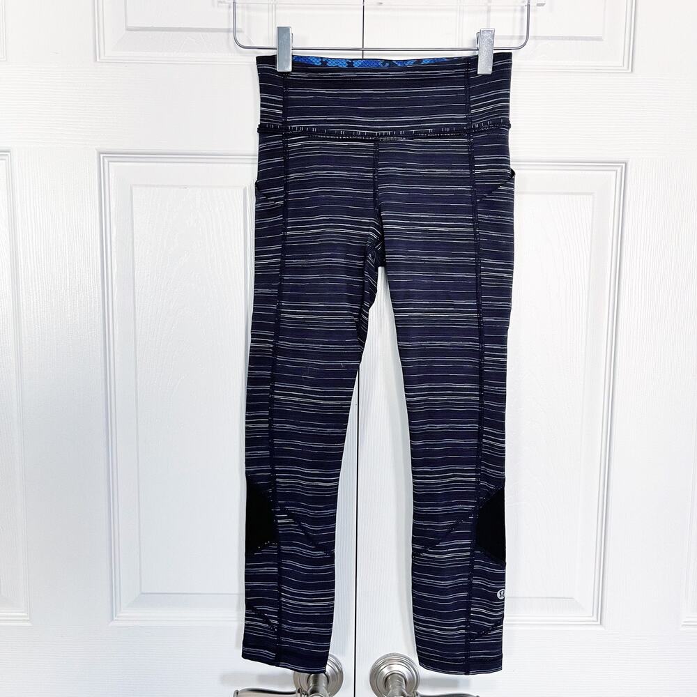Lululemon Pace Rival Crop 22" Cyber Stripe Naval Blue Black Leggings